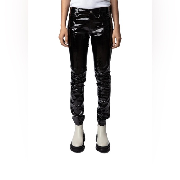 Zadig & Voltaire Peko Black Vinyl Leather Pant Women's CALL OUTS - Picture 1 of 14